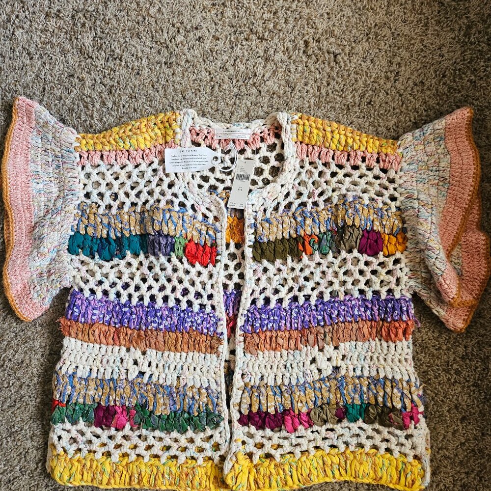 Anthropologie Short Sleeve Crochet Sweater Jacket NWT - Picture 9 of 10